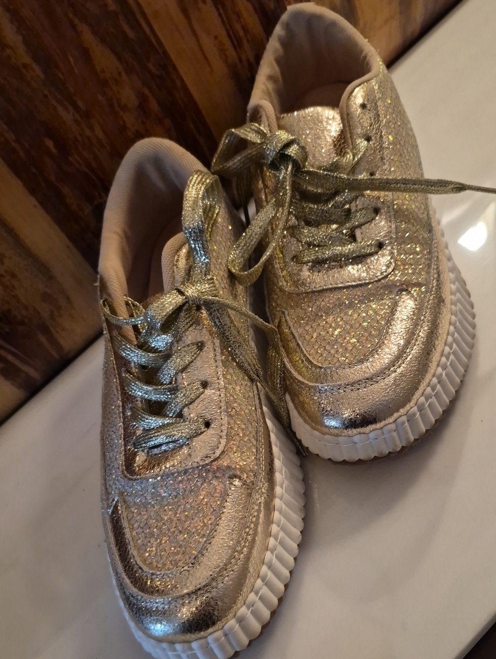 Metallic Platform Sneakers in Gold Like New